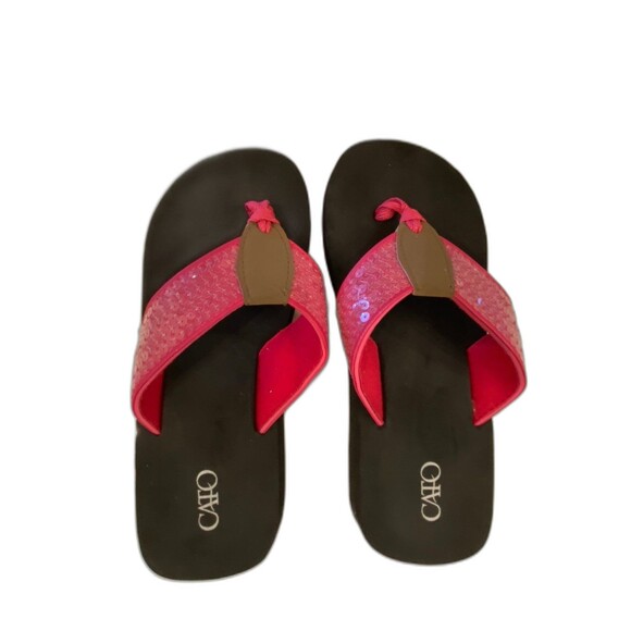 Cato Flip Flop Sandals Size Small 5-6 Sequined Hot Pink Sparkling Like New - Picture 1 of 10